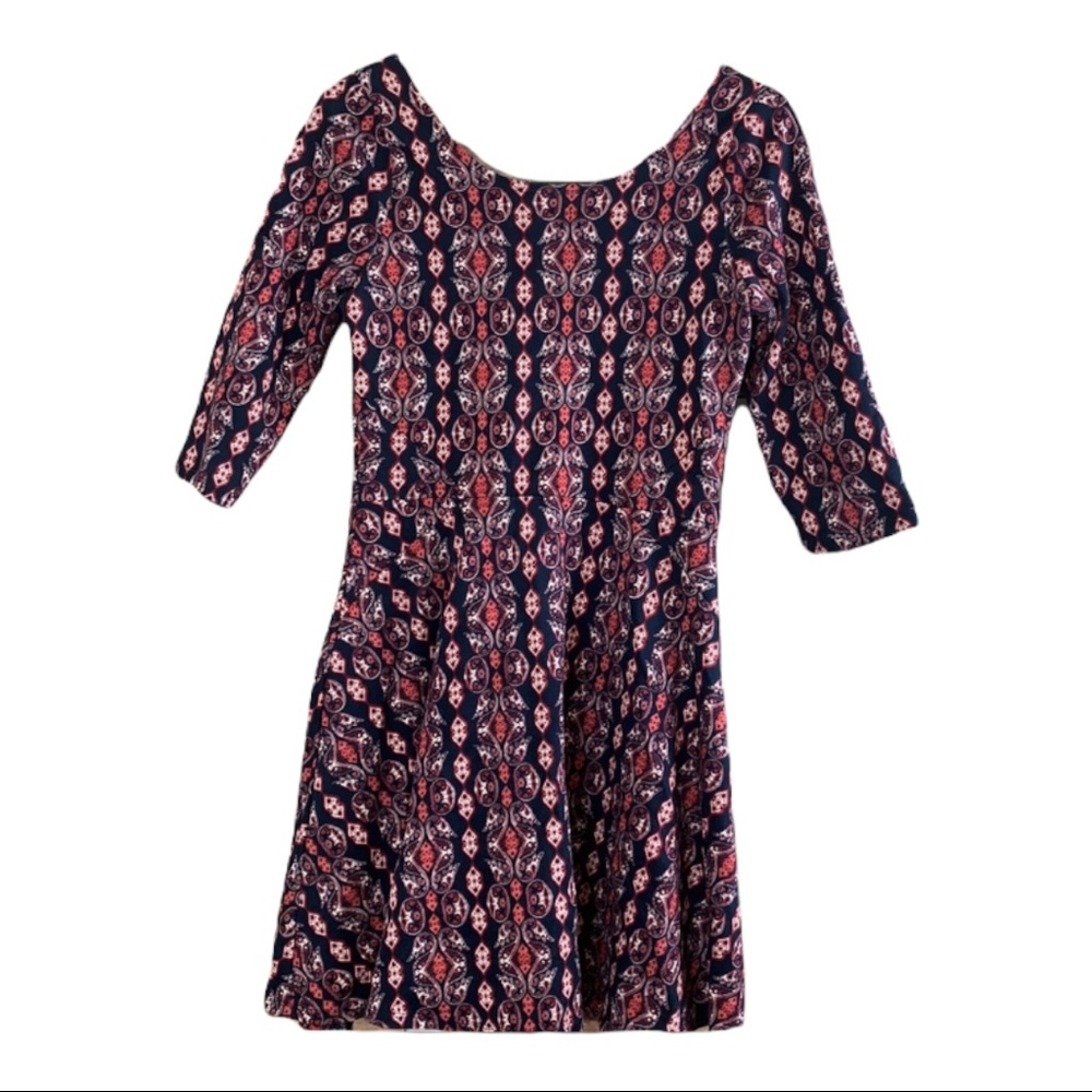 Hollister SzL 3/4 Sleeve Navy Paisley Print Dress - Picture 2 of 4